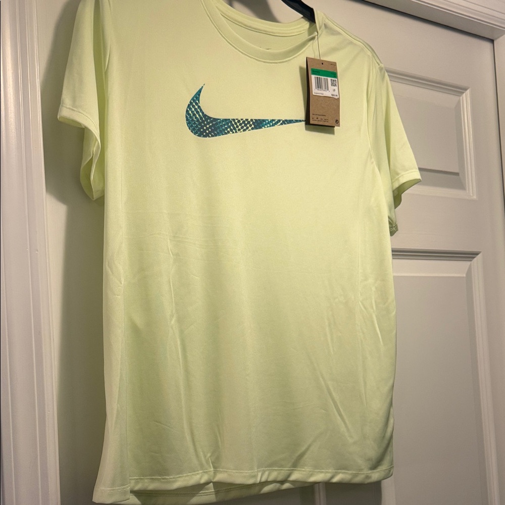 Nike Pale Yellow Tee with Teal Swoosh  Dri-Fit XL